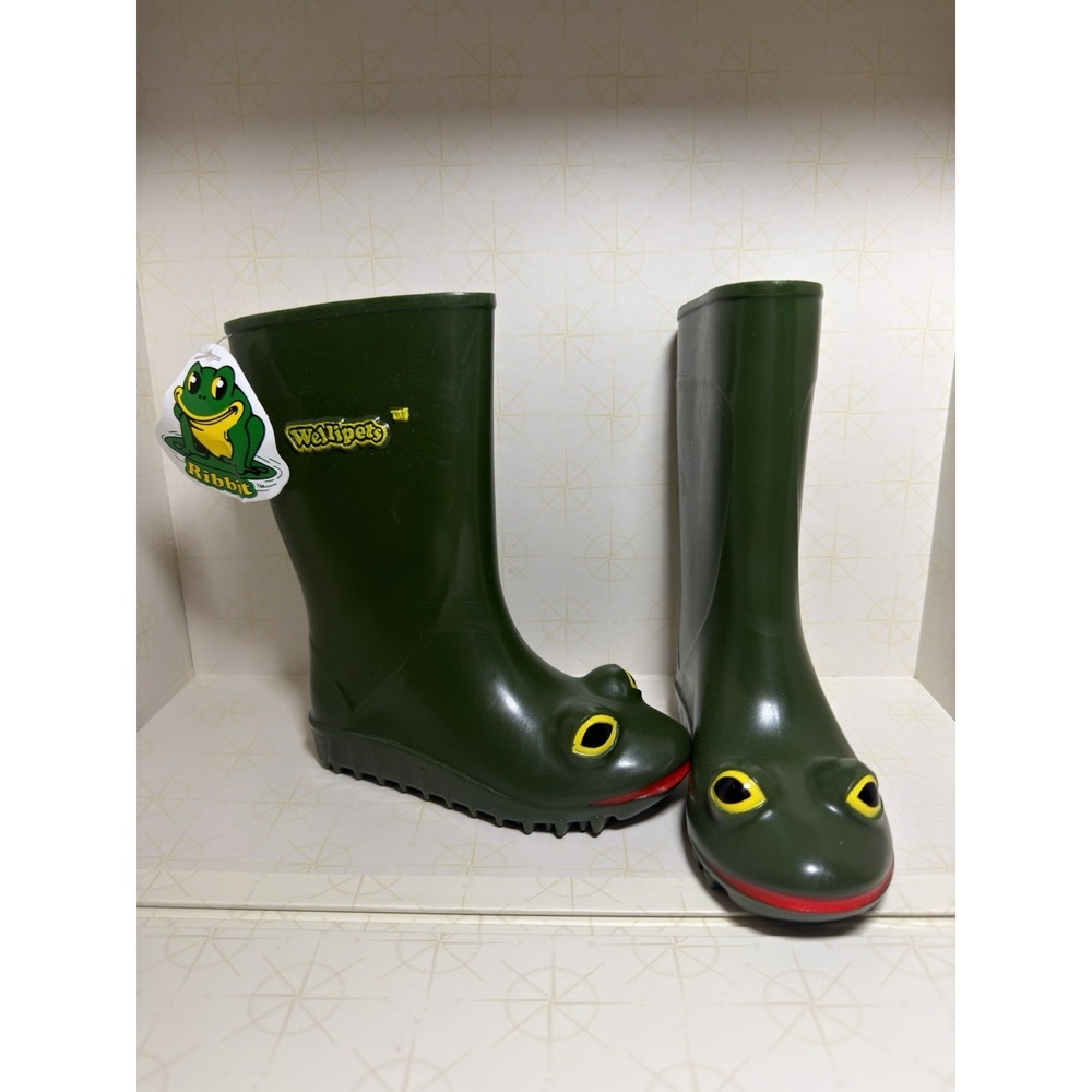 NWT Vintage Wellipets Frog Kids Rain Boots Wellingtons – Green – Size UK 8/US 9C